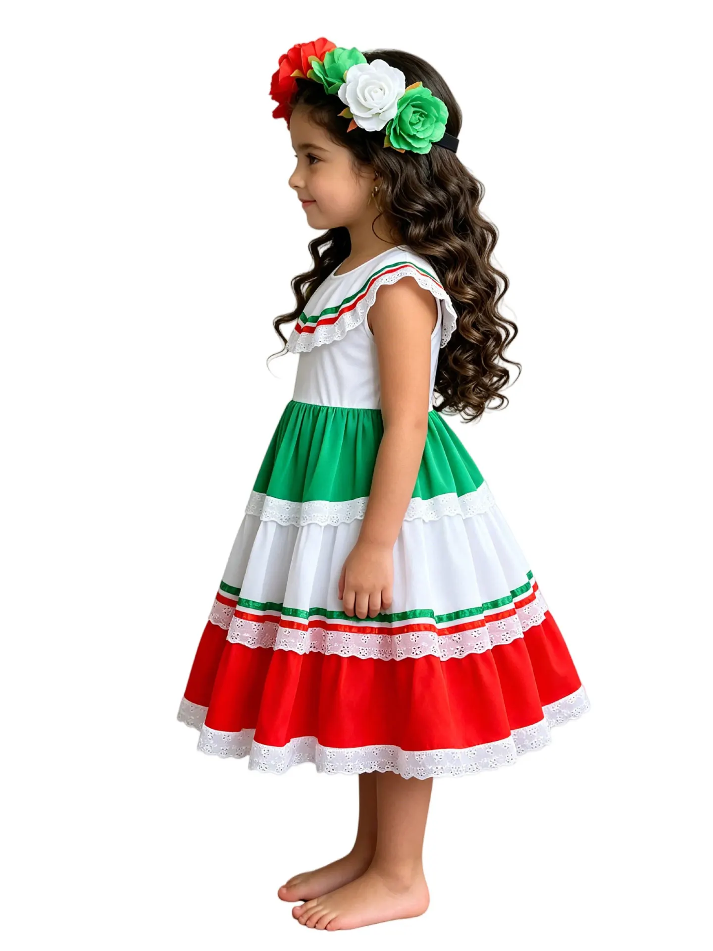 ladies mexican fancy dress outfits Girls Traditional Dress, Kids Cinco De Mayo Festival Performance Costume with Flower Headband Fabric Type: CHIFFON