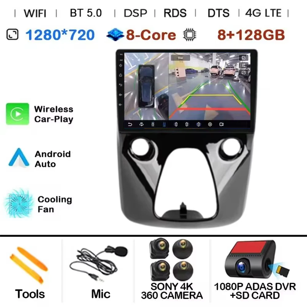 Android 15 CarPlay Auto autoradio voor Toyota Aygo, Peugeot 108, Citroën C1 2014~2021 Multimedia Videospeler GPS Navigatie
