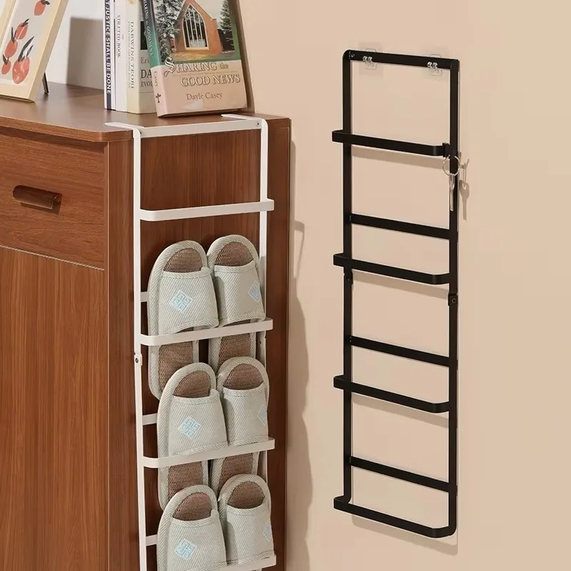 

Side Hanging Slipper Rack, Heavy-Duty Multi-Tier Shoe Organizer, No-Drill Hanging Iron Shelf for Closet or Bathroom Storage