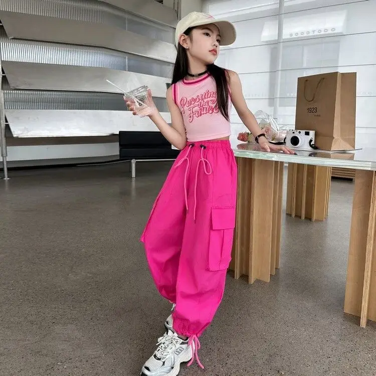 Cargobroeken voor tienerkinderen Nieuwe zomer streetwear hiphop joggingbroek voor meisjes Baggy wijde pijpen rechte broek 6 8 10 12 14 Y