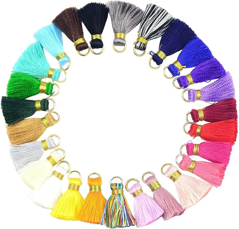 20pcs Multi-Color Mini Tassel Handmade DIY Craft Tassels Charms with Golden Jump Ring for Earring Necklace Jewelry Making