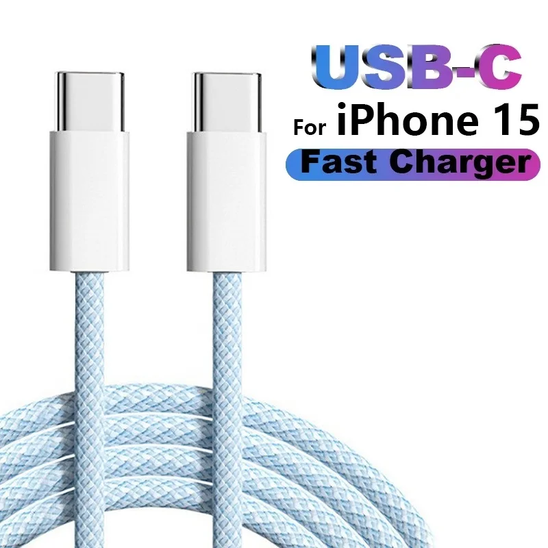 

USB C to Type C Fast Charging Cable For iPhone 15 Plus Pro Max iPad Pro Air Type C To Type C PD Quick Charging Cord Weave Cable