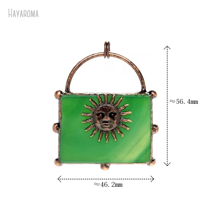 10Pcs Vintage Style Handmade Jewelry Soldered Rectangle Bag Green Antique Bronze Color Tin Solar Agates Pendant