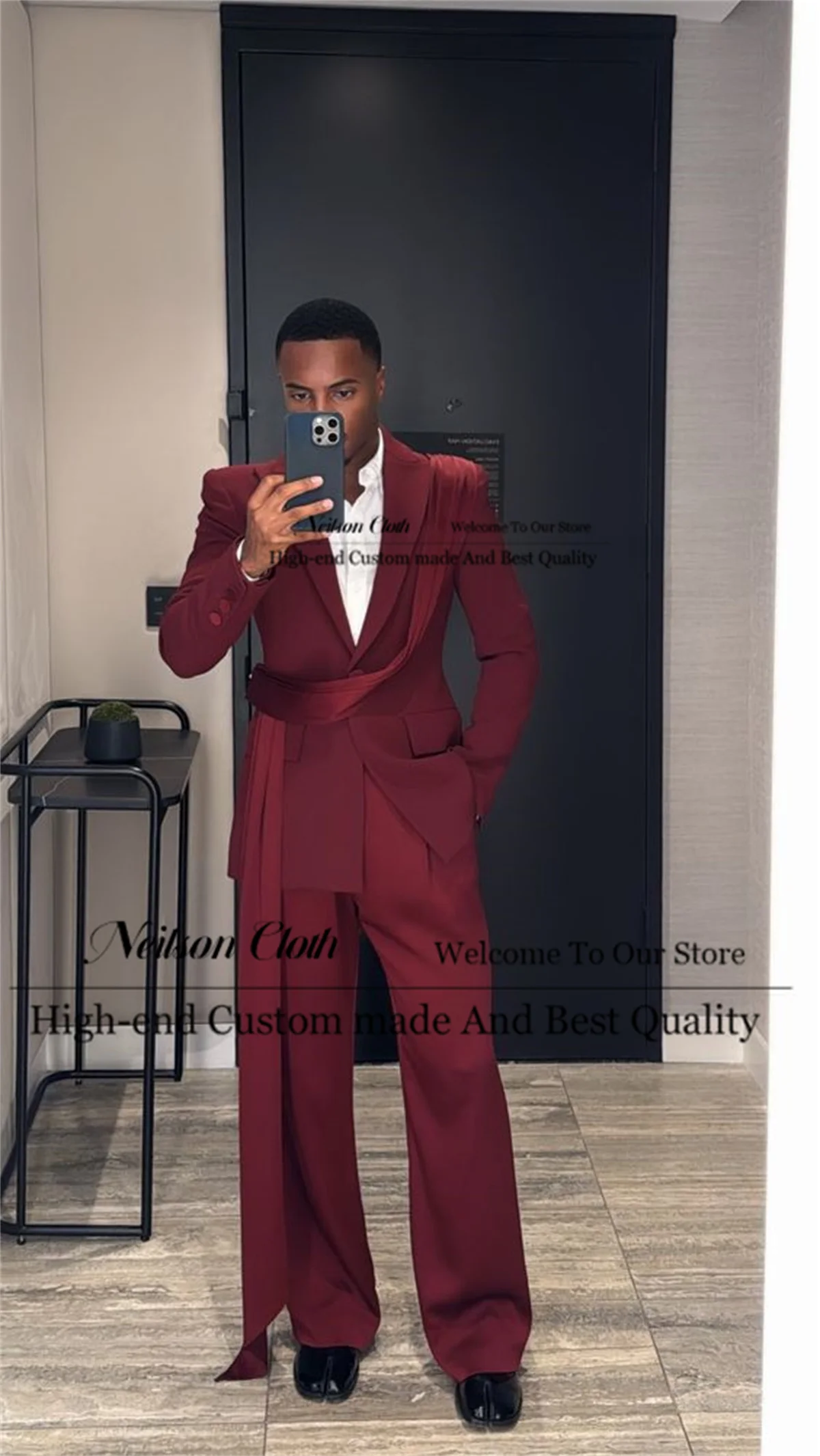 Fashion Burgundy Male Prom Blazers 2 Pcs Jacket Pants Sets Groom Wedding Tuxedos Groomsmen Slim Fit Peaked Lapel Costume Homme