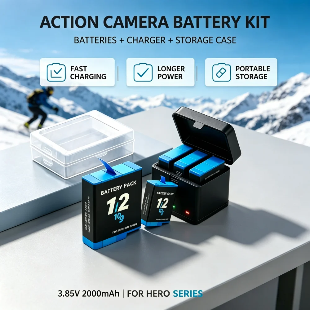 Battery for Gopro Hero 9 10 11 12 Camera Battery with LCD 3-Slots Fast Charger Box for GoPro Hero12 11 Sport Cameras