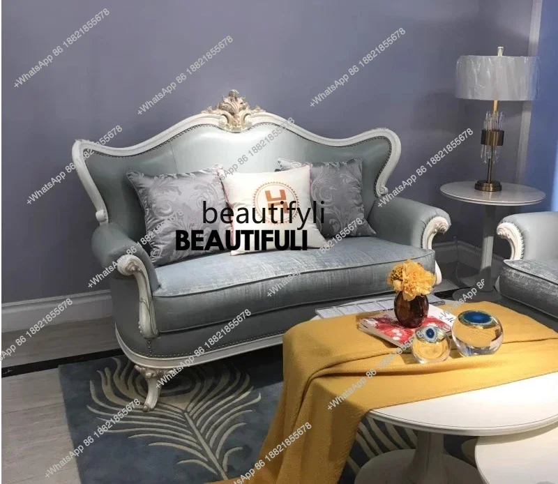 ss8350 solid wood cowhide sofa French, leather cloth sofa combination European living room large, medium and small apartment sof
