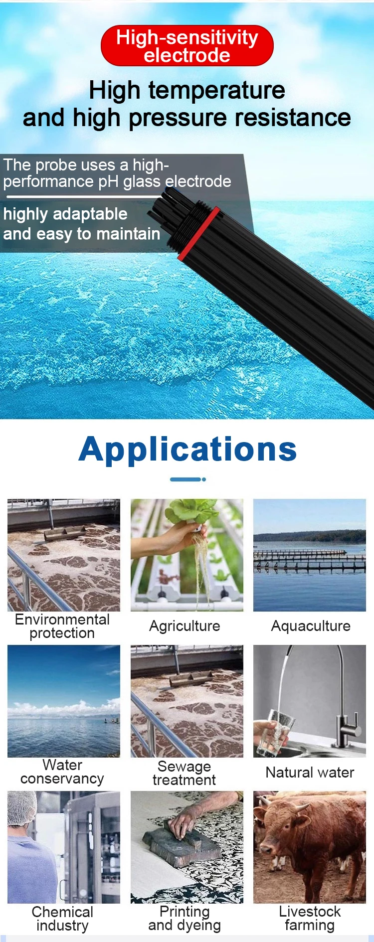 مستشعر جودة المياه 8 في 1 - PH/EC/TDS/Temp/ORP/الملوحة/جهاز اختبار الجاذبية المحددة مع مخرج RS485 #5