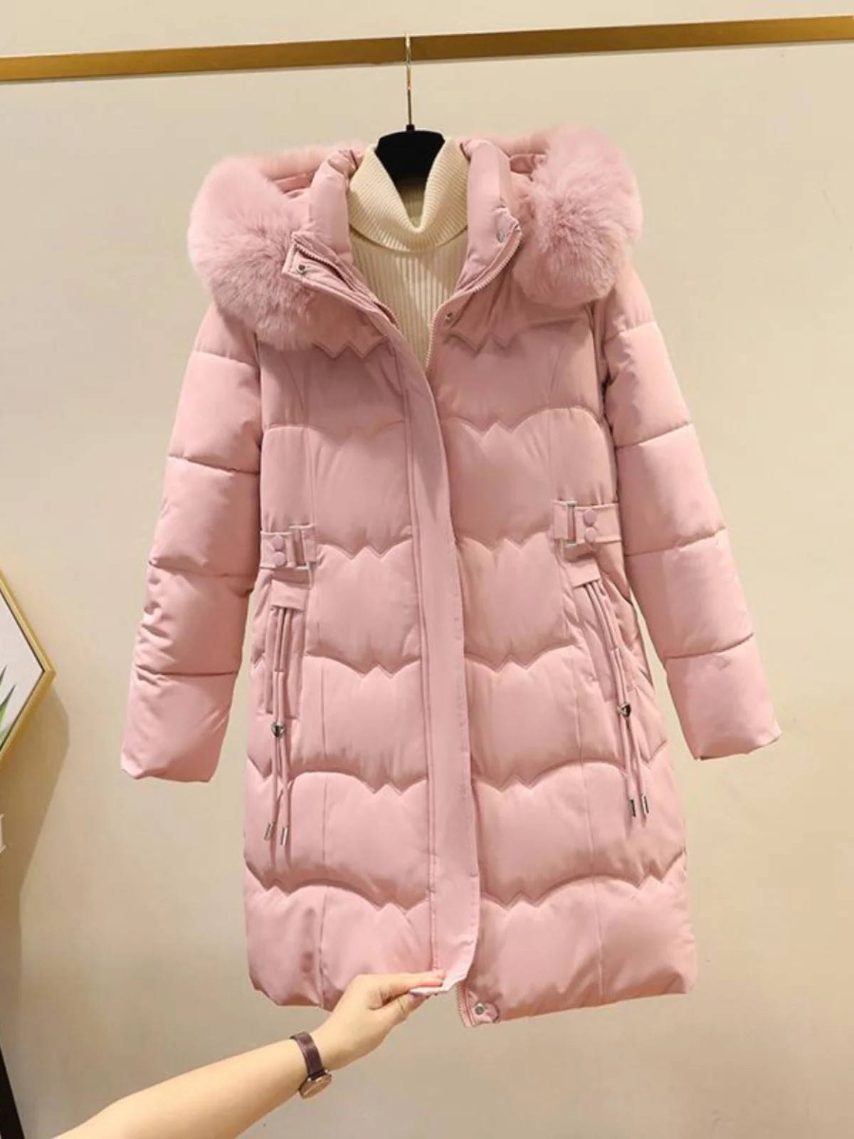 

Sli Thiened down Cotton Jaet Women's Mid-Length Faionable Slim Fit Winter Coat Korean Sle Coat with Removable Hood