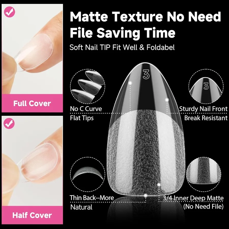 Korte Amandel Nageltips 312 stuks Korte Amandel Gel Nageltips Vorm Pre Geëtst Pr Op Nagels Helder Acryl Nepnagels Geen C Curve voor F