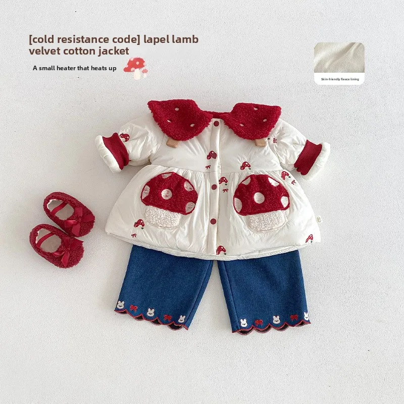 ملابس الفتيات السنة الغربية الجديدة 2025 شتاء جديد فستان سنة واحدة ملابس عيد ميلاد الطفل القطن الفطر سترة قطن #1