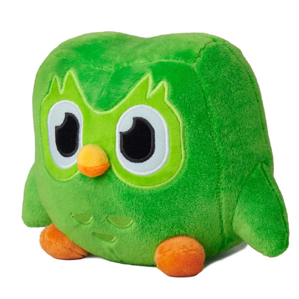 Verde duolingo coruja brinquedo de pelúcia duo plushie de duo a coruja dos desenhos animados anime coruja boneca macio brinquedo de pelúcia crianças presente aniversário