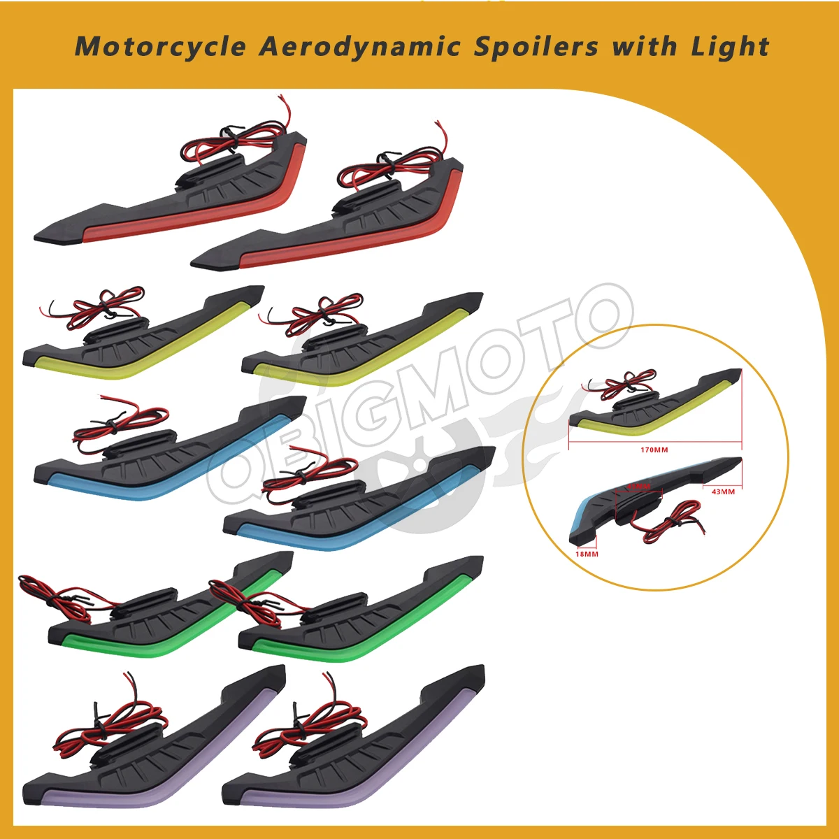 1 Pair Universal Motorcycle Front Side Spoiler Winglets with LED Light Spoiler Lamps Modified Adhesive Decoration Sticker Parts