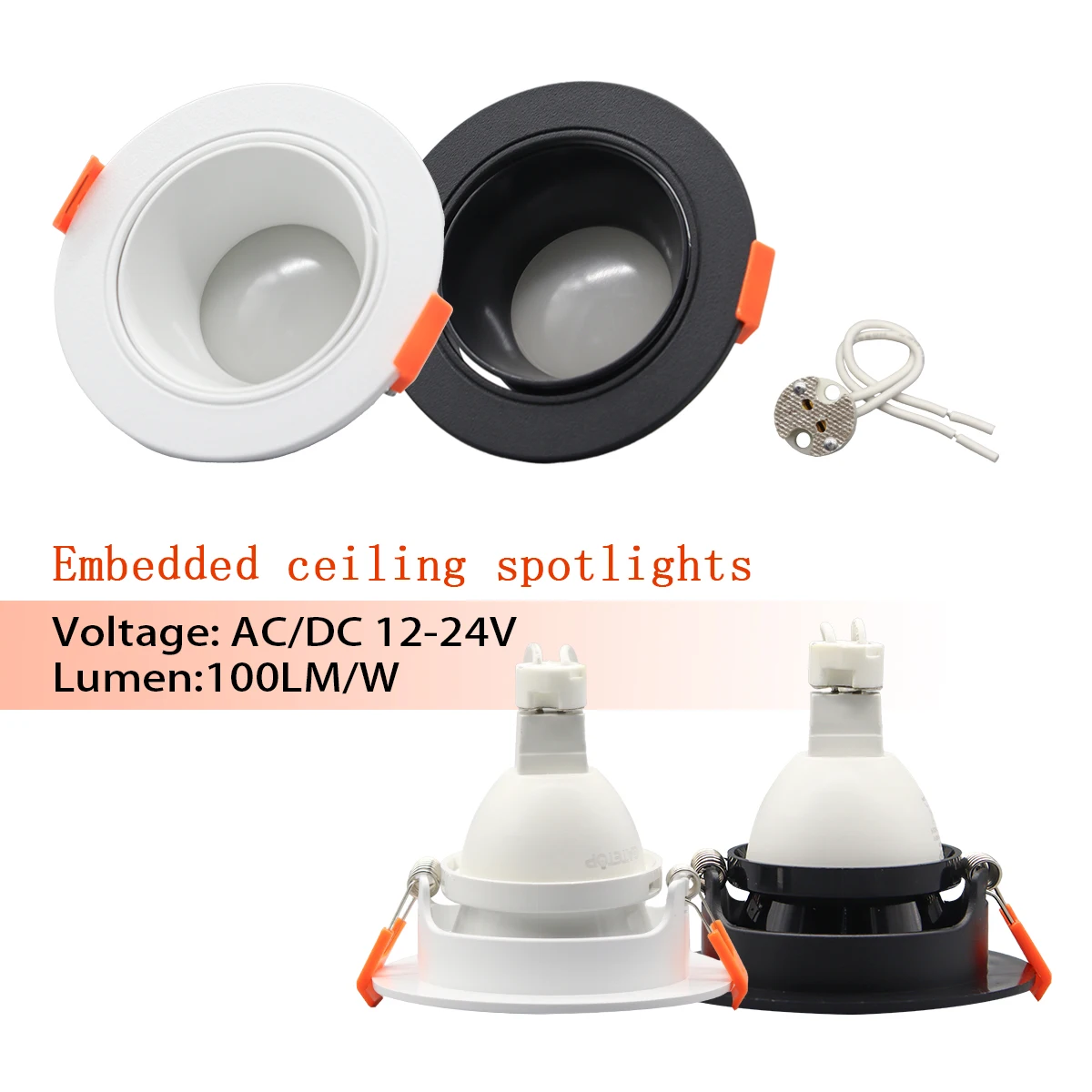 Ajustável embutido LED teto Spotlight, MR16 fixação titulares, Spot Light, suportes para casa, iluminação, DC 12V, 24V, 6pcs