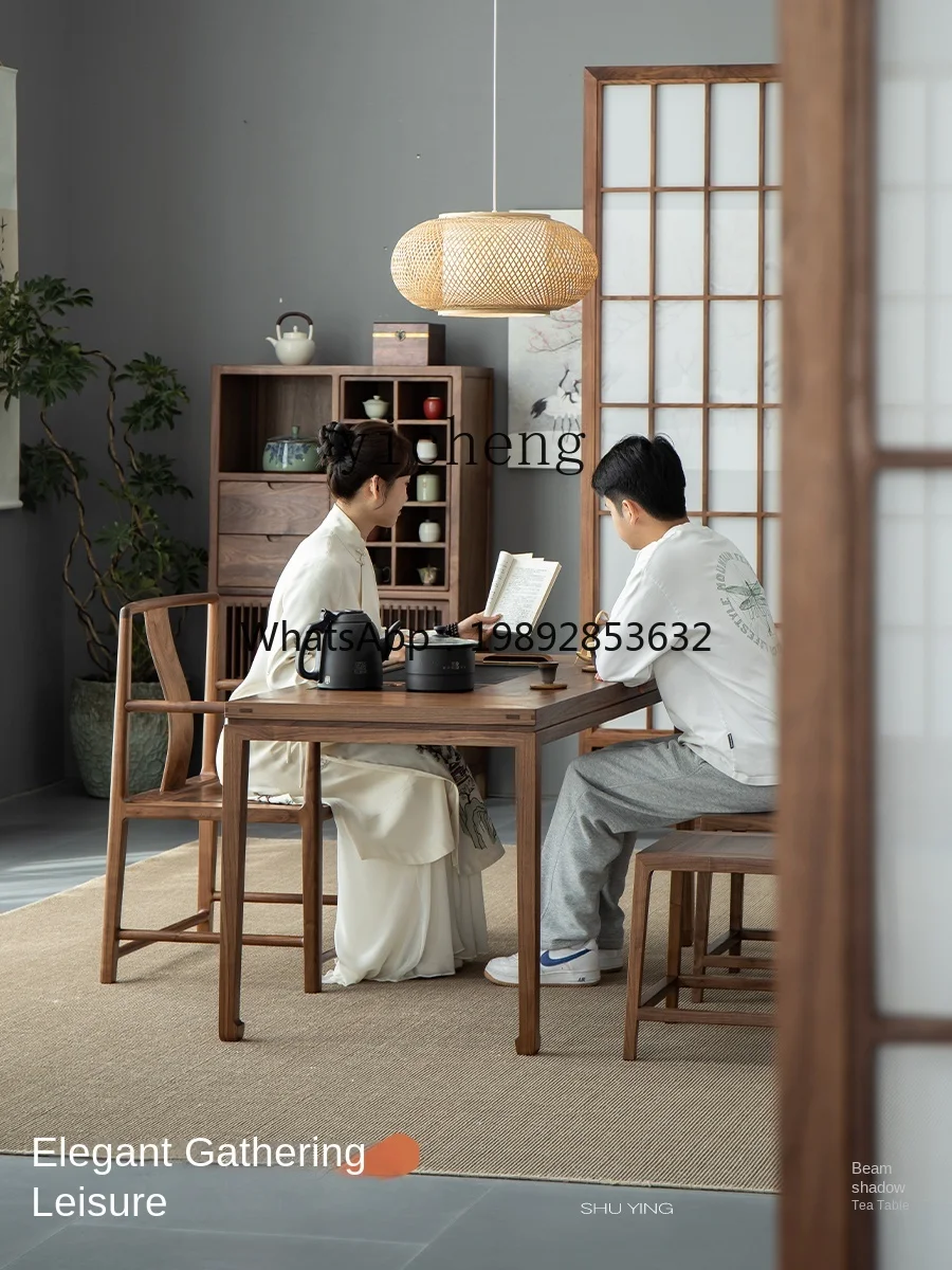 ZZZf New Chinese Style Solid Wood Balcony Tea Table Black Walnut Table-Chair Set Household Boiling Water