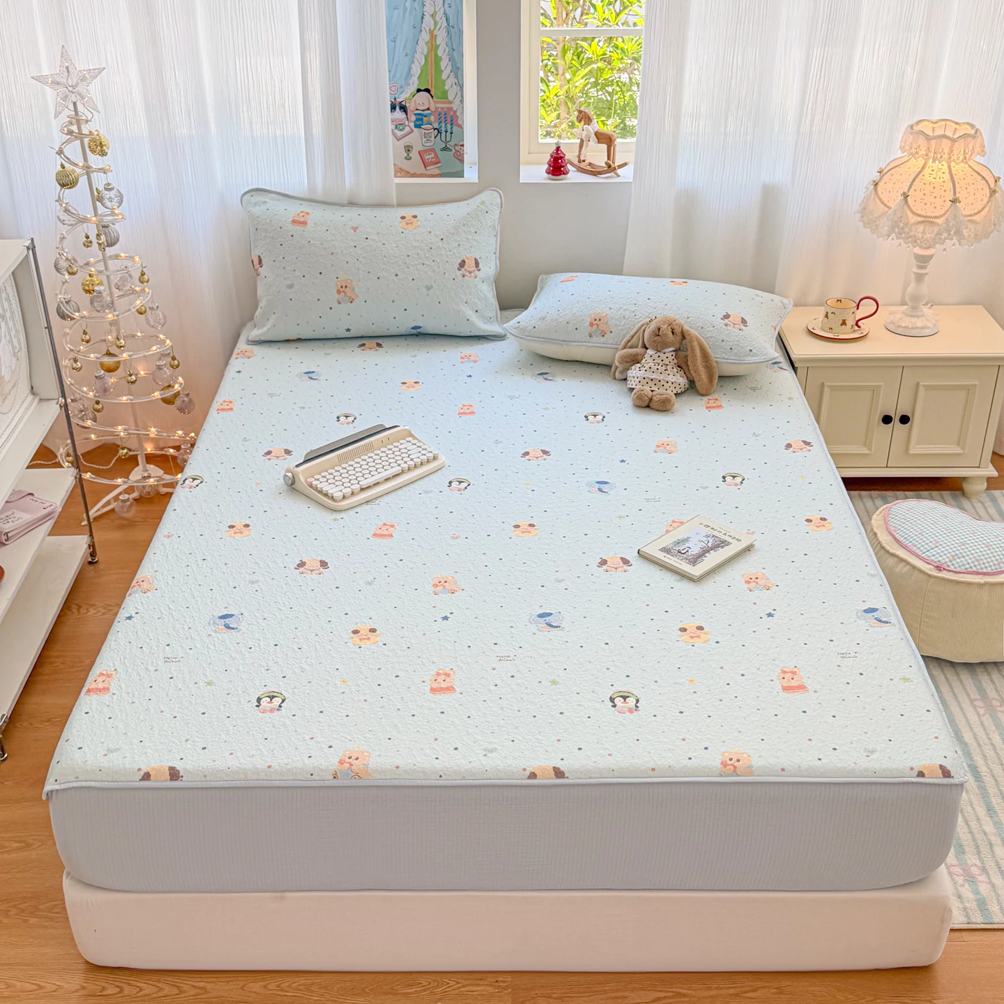 1pc Thicken Fitted Sheet For Double Bed Cartoon Style Quilted Anti-mite Bed Cover fundas de colchón King Size Mattress Cover