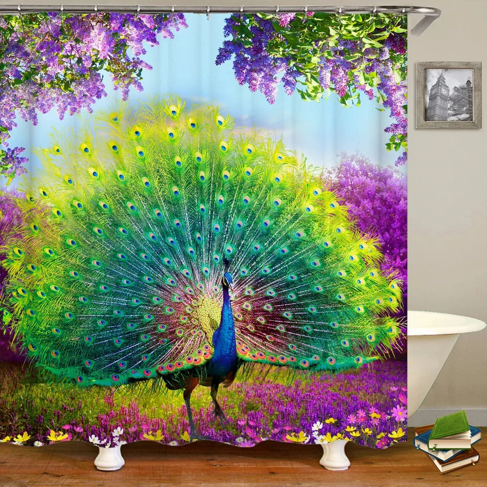 

Peacock Flower and Bird Shower curtains Bathroom Bathtub Partition Waterproof Home Decor Curtains