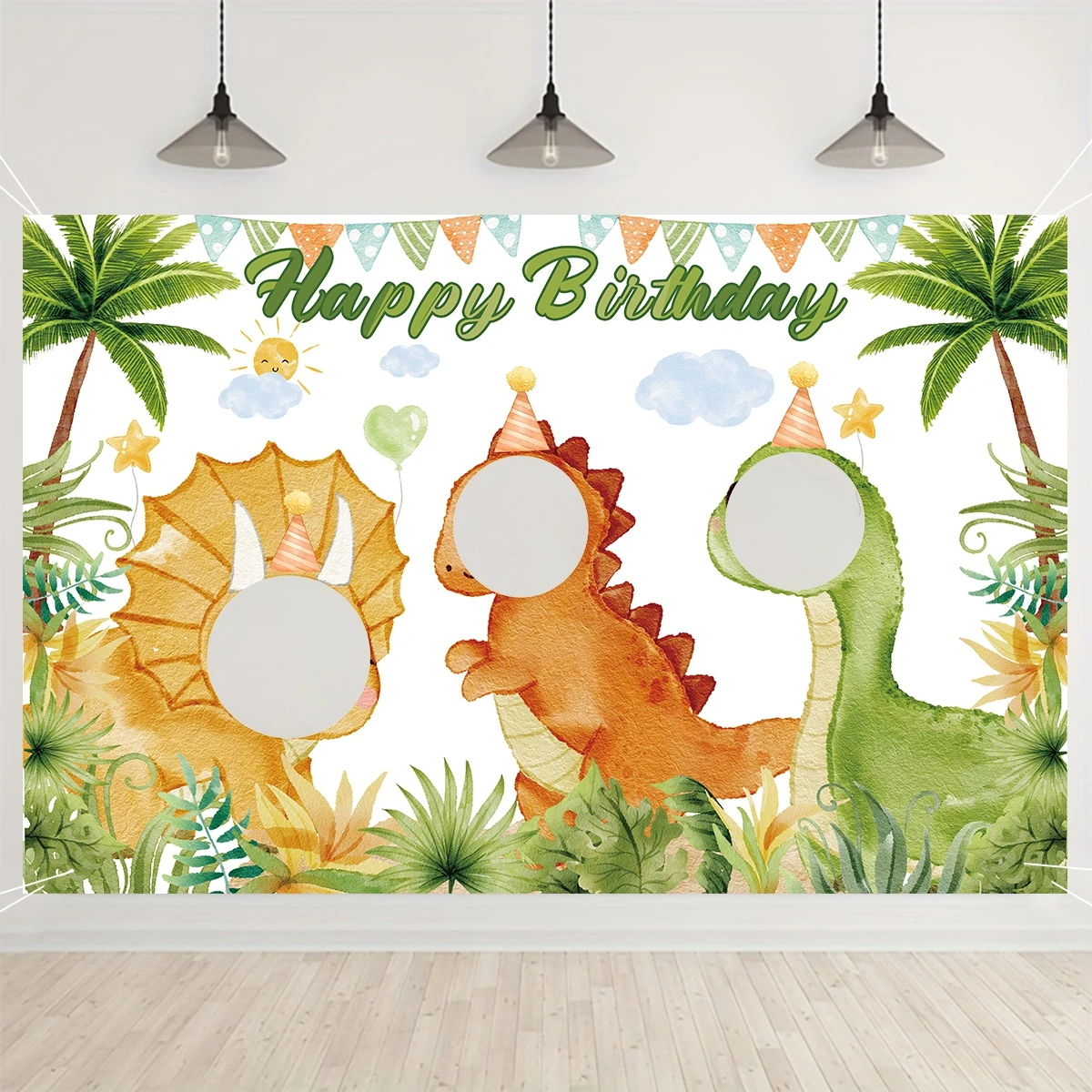 Cartoon Dinosaur Happy Birthday Party Supplies Photo Backdrop Baby Shower Custom Photographic Background