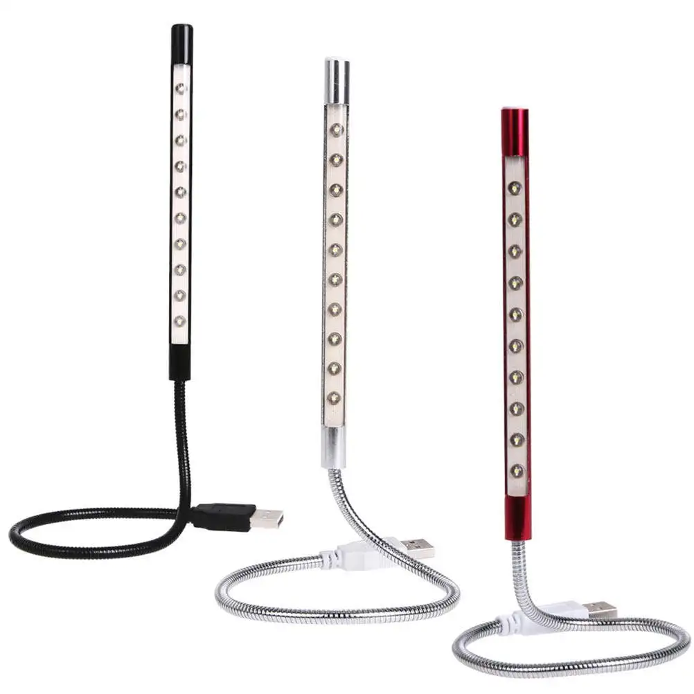 

Silver 10 LED USB Reading Lamp 360 Degree Bendable Neck for Night Lighting Eye Comfort Desktop Laptop Portable Light