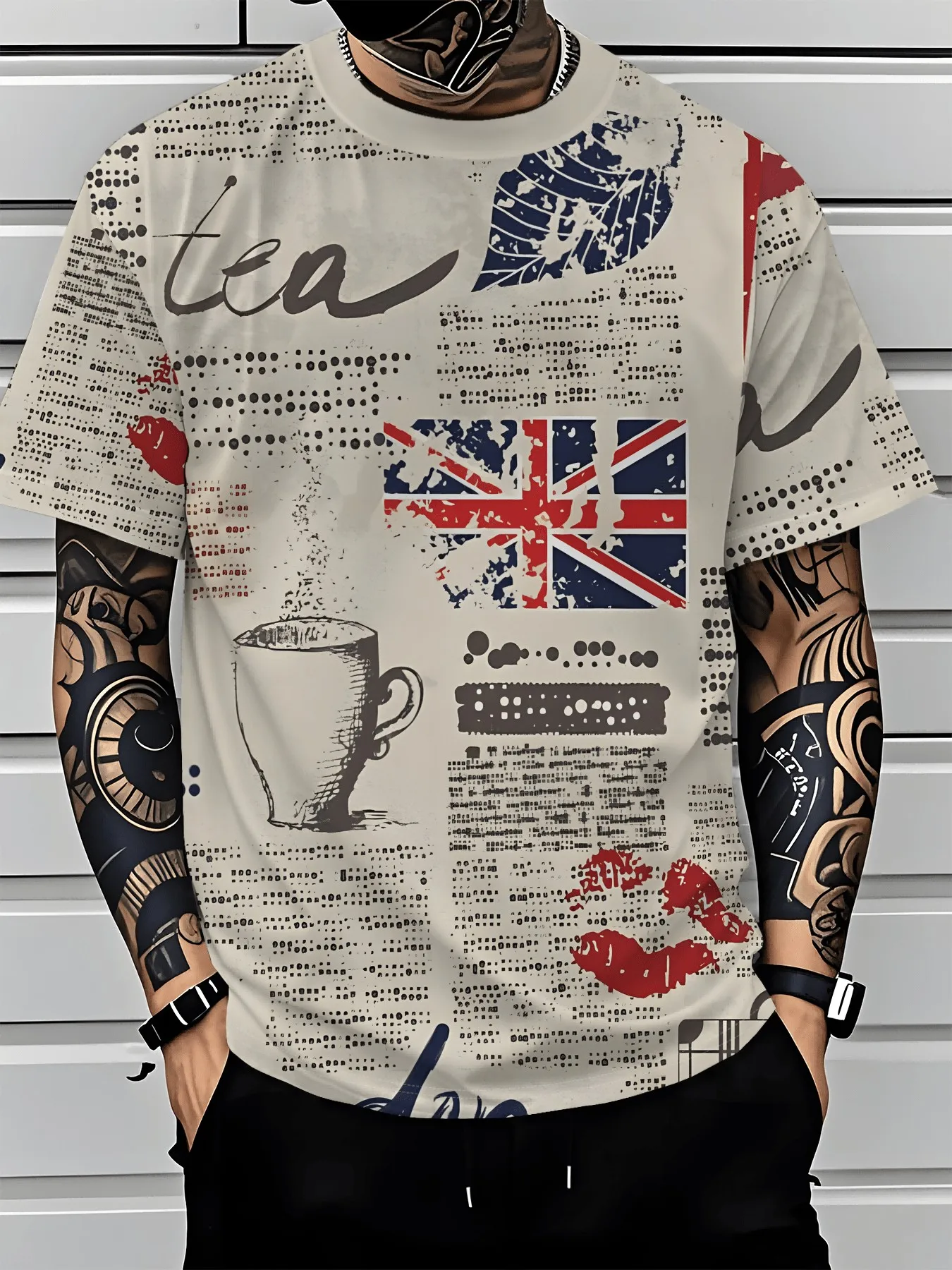 2026 Summer New Style Men's T-shirt with 3D Newspaper Pattern Print for Street Casual Fashion Comfortable Soft Breathable