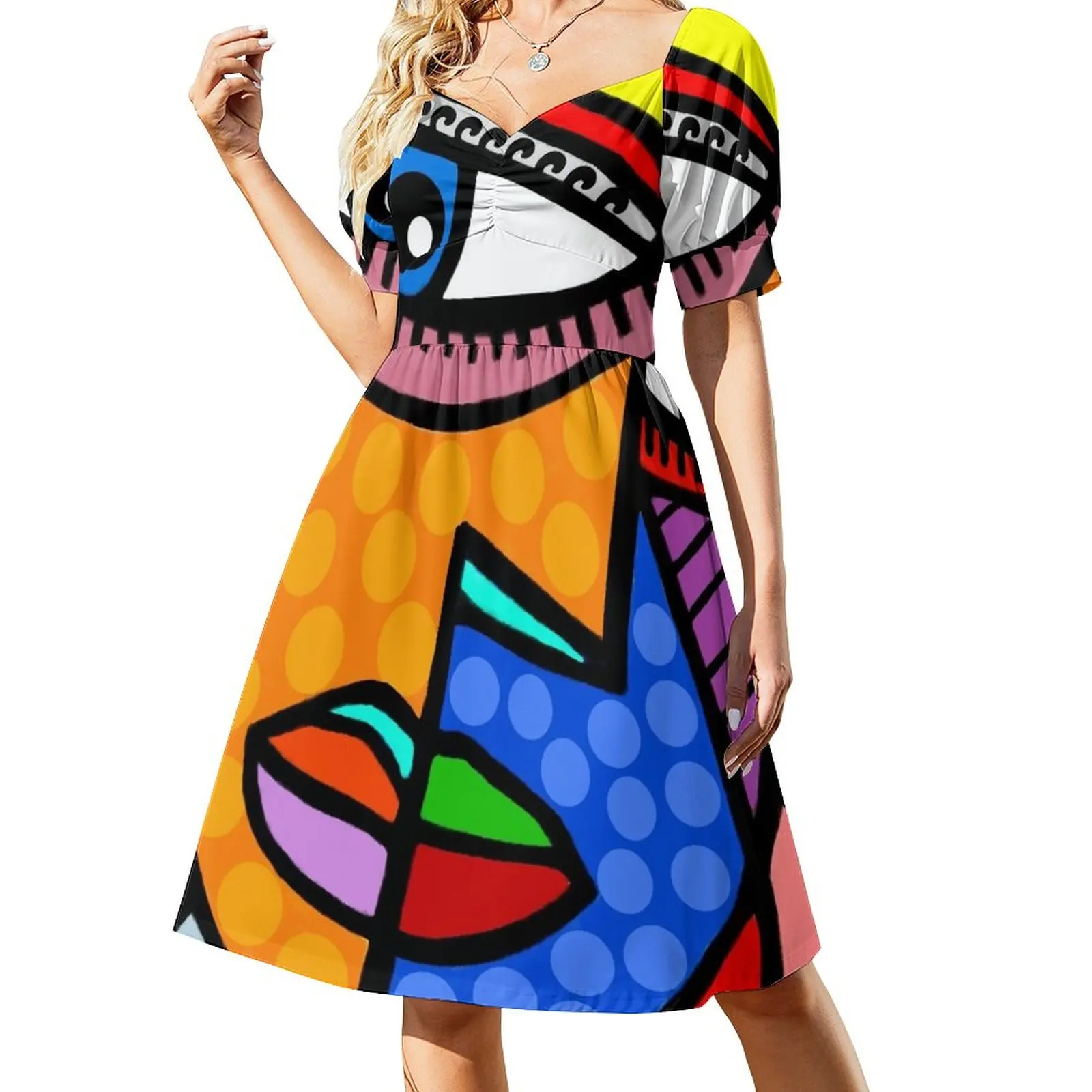 

Funky Abstract Style Art Face with Dots and Stripes Dress elegant guest wedding dress Dresses gala