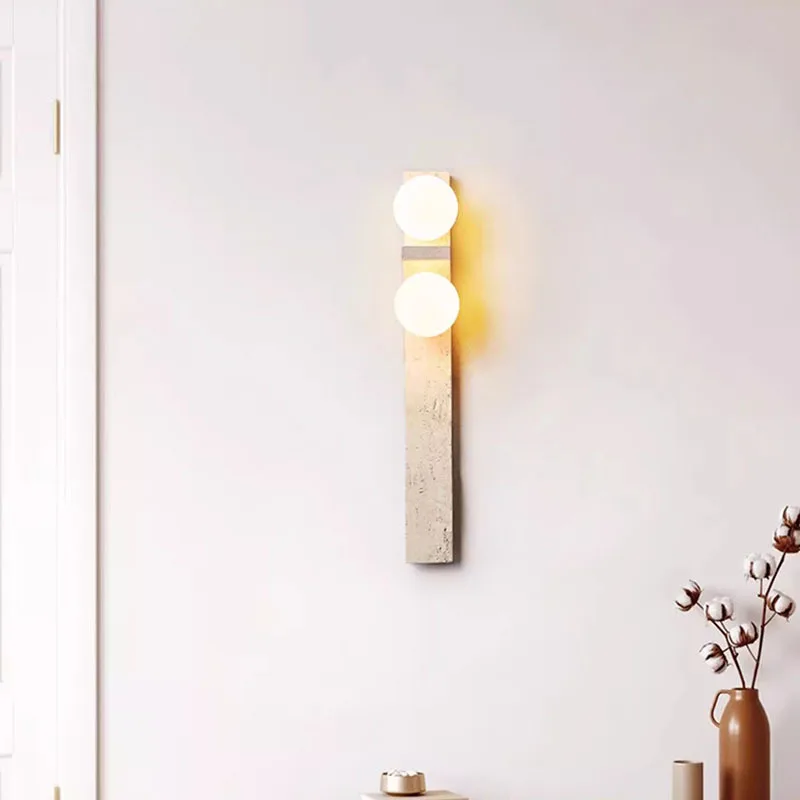 #Lamps wabi-sabi style yellow beige white travertinestone wall lamps simple and fashionable cream