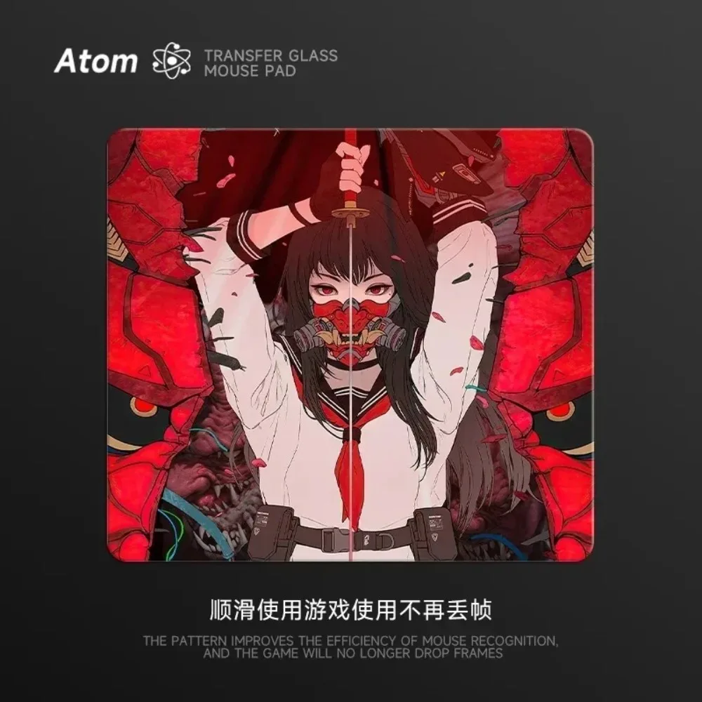 ATOM デスクアクセサリー強化ガラスマウスパッドデスクマット FPS ゲーミングマウスパッドカスタムパーソナライズされた漫画アニメゲーマーギフト