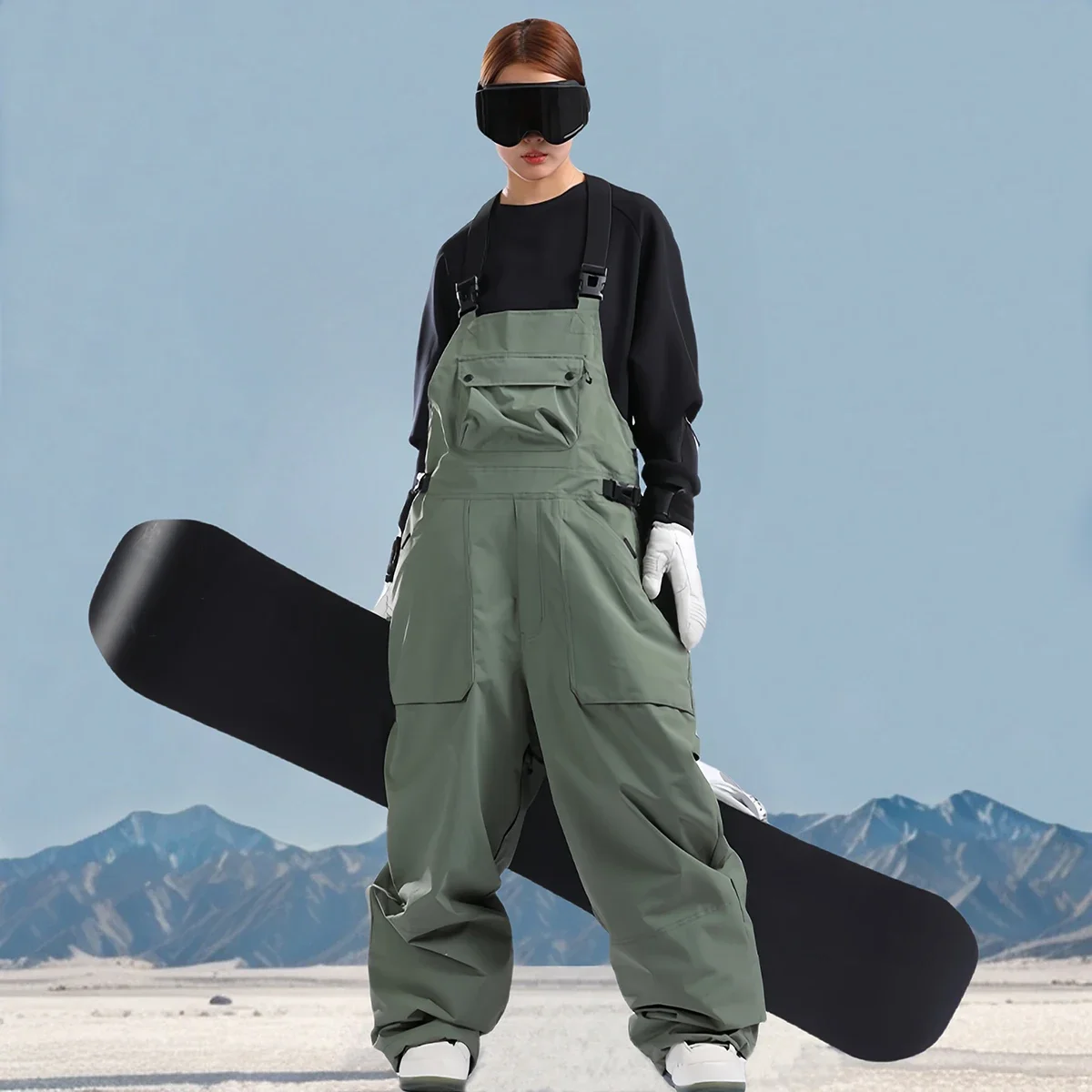 Outdoor Windproof Skiing Pants Women Snow Overalls Man Loose Ski Trousers Snowboard Cargo Pants Winter Sport Waterproof Clothes