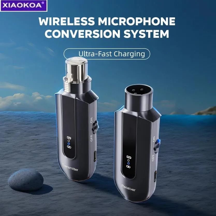 XIAOKOA Wireless Microphone System XLR Mic Converter Adapter 2.4GHz Automatic Transmitter Setup For Condenser Dynamic Mic