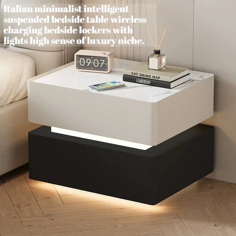Italian Smart Bedside Table Storage Luxury Floating Led Night Stand Wood Charging Comodino Camera Da Letto Choice Furniture