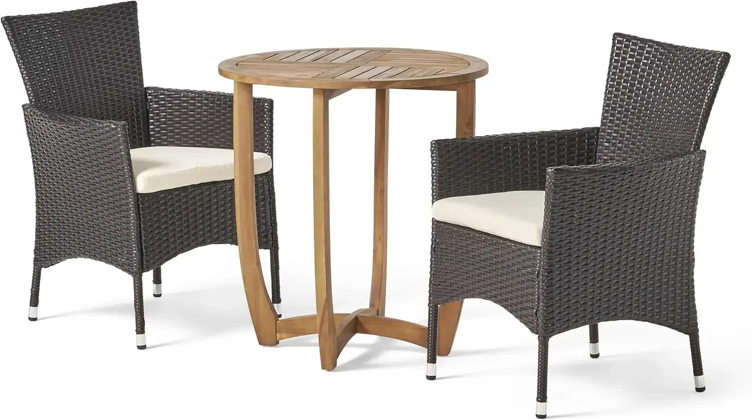 Ellie Outdoor 3 Piece Acacia Wood/Wicker Bistro Set with Cushions, 23.25 