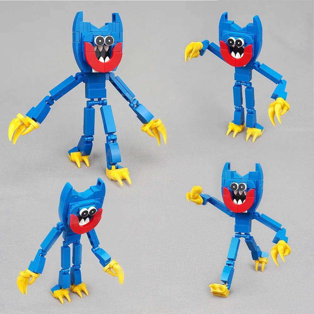 Poppy Playtime Huggy Wuggy Blue Cat Monster Horror Scene Model Small Particle DIY Building Block Plush Toy