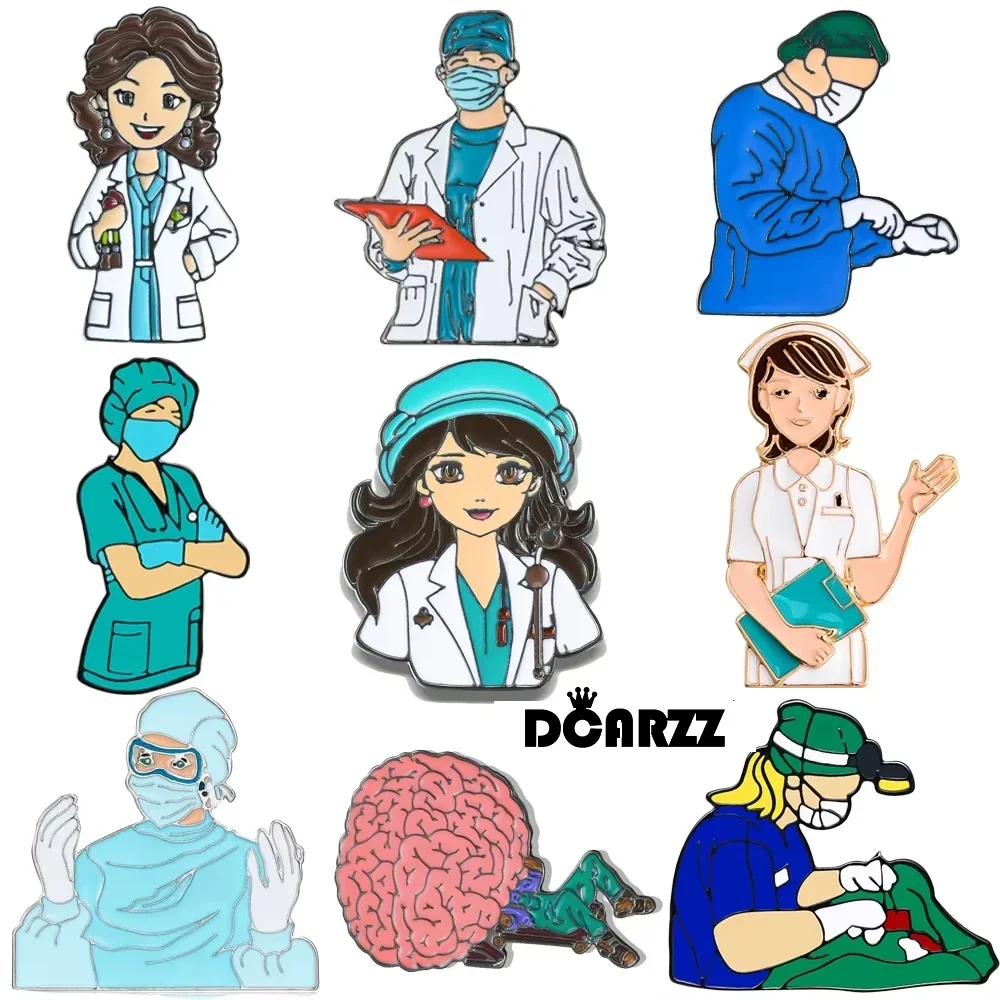 DCARZZ Medical Cartoon Doctor Enamel Pin Brooch Set Surgeon Nurse Jewelry Lapel Backpack Badge Collectibles for Medicine Staff