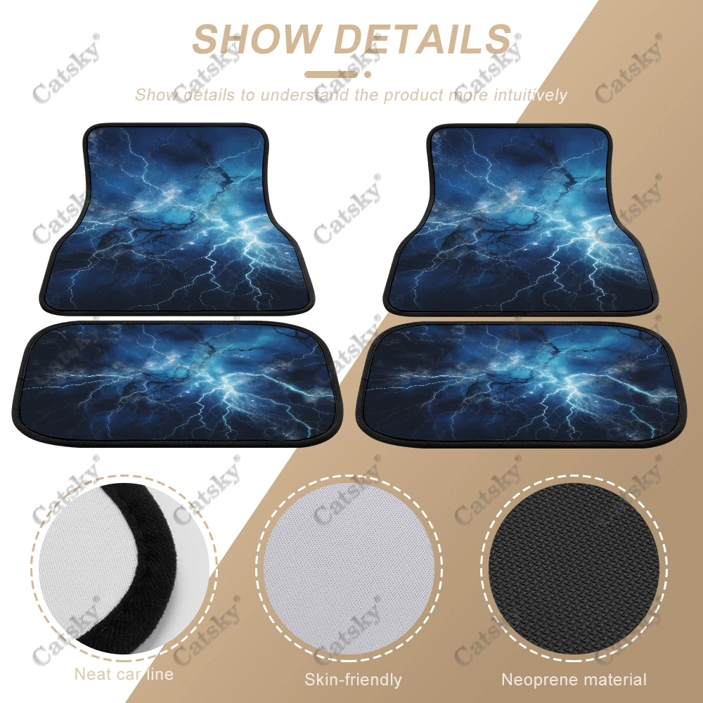 Thunder Storm With Clouds Car Auto Floor Mats Carpet, 4PCS Customized Cars Mat All Weather Automotive Vehicle Pad Stylish