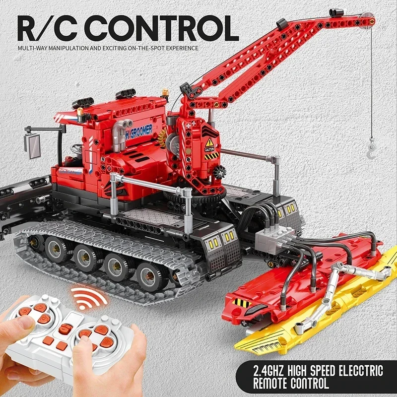 1100PCS Remote Control Snow Groomer Building Blocks Technical Electric RC Car Engineering Crane Model Bricks Toys For Kids Gifts