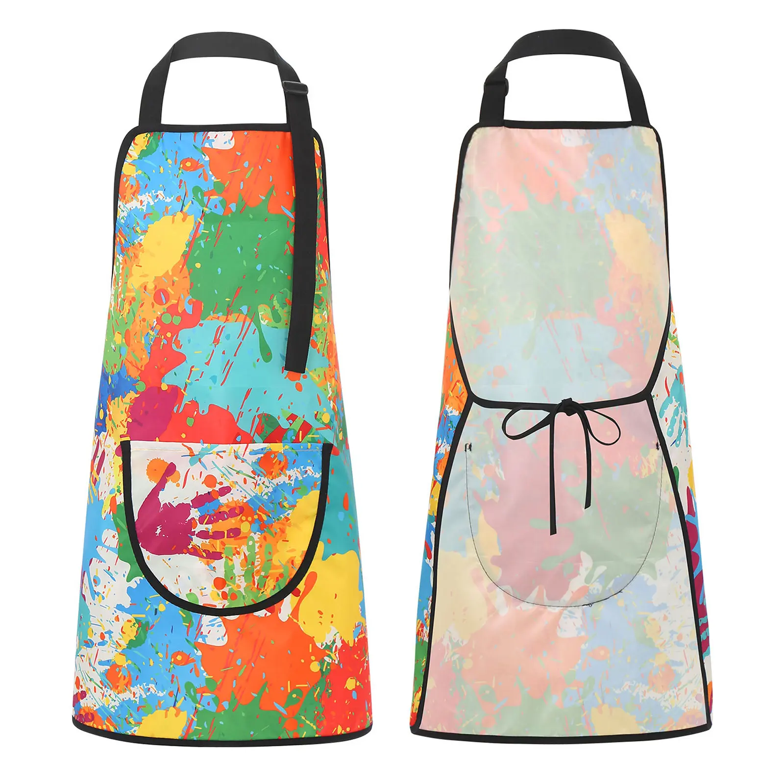 2Pcs Kids Colorful Print Painting Apron Waterproof Mess-proof Cover Up Clothes Art Smock with Beret Cooking Baking Party Costume