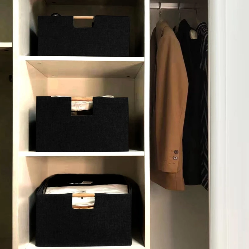 Rectangular Storage Bin Durable Baskets For Storage Decorative Collapsible Storage Basket With Wood Carry Handles Reusable A