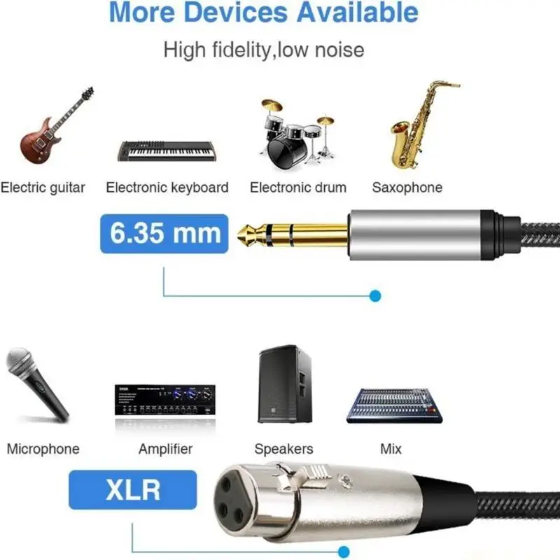 M5TD 1/4inch 6.35mm to 3Pin 3Pin Plug Stereo Microphones Sound Converters Adapter Cable