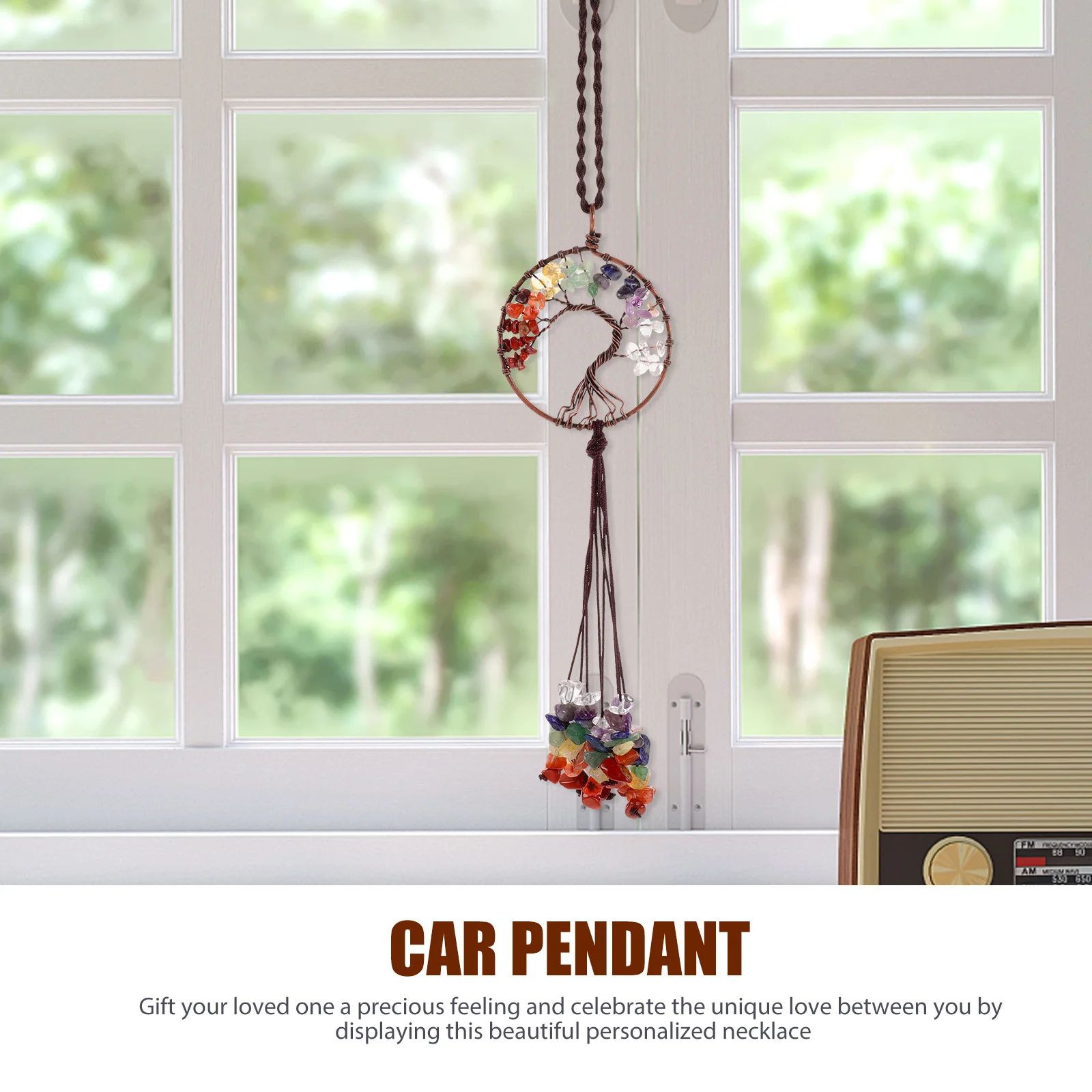 

5Cm Tree Shape Life Tree Pendant Car Hanging Ornament Interior Decor Rearview Mirror Decoration Cotton Stone Metal