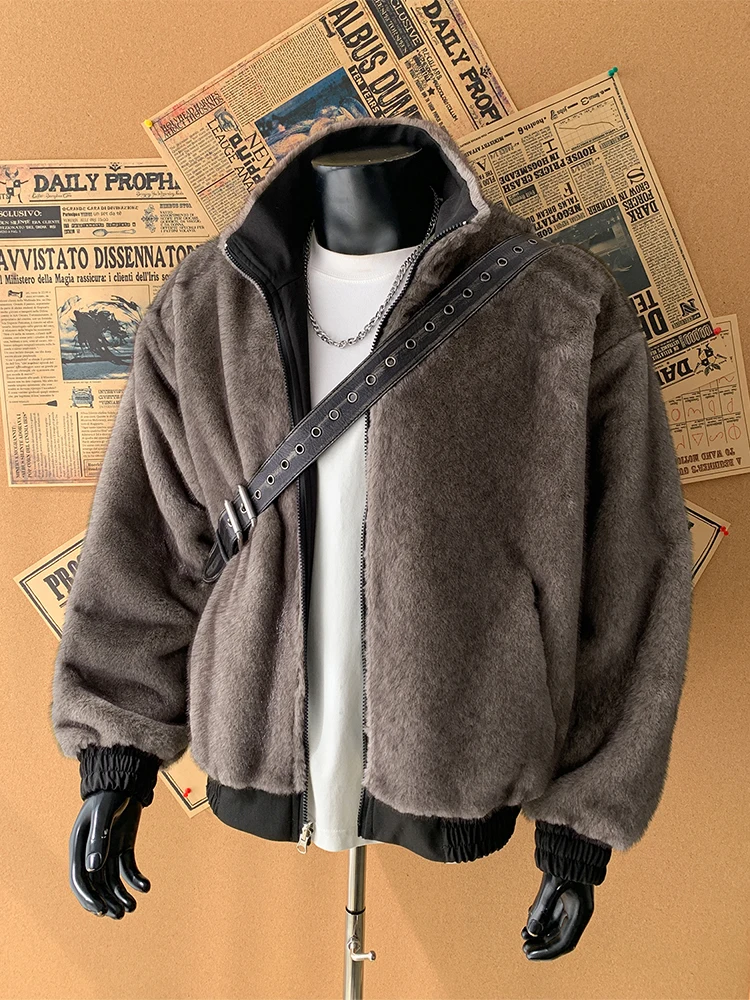 

Мужская зимняя теплая куртка из хлопка с утолщенным воротником из искусственного меха, двусторонняя, с длинными рукавами, однотонная