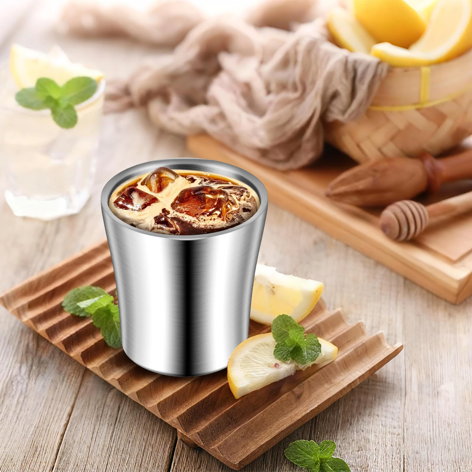 أكواب شرب معدنية من الفولاذ المقاوم للصدأ 180 مللي أكواب معزولة قابلة للتكديس للسفر والتخييم والحمام كوب تخزين فرشاة الأسنان