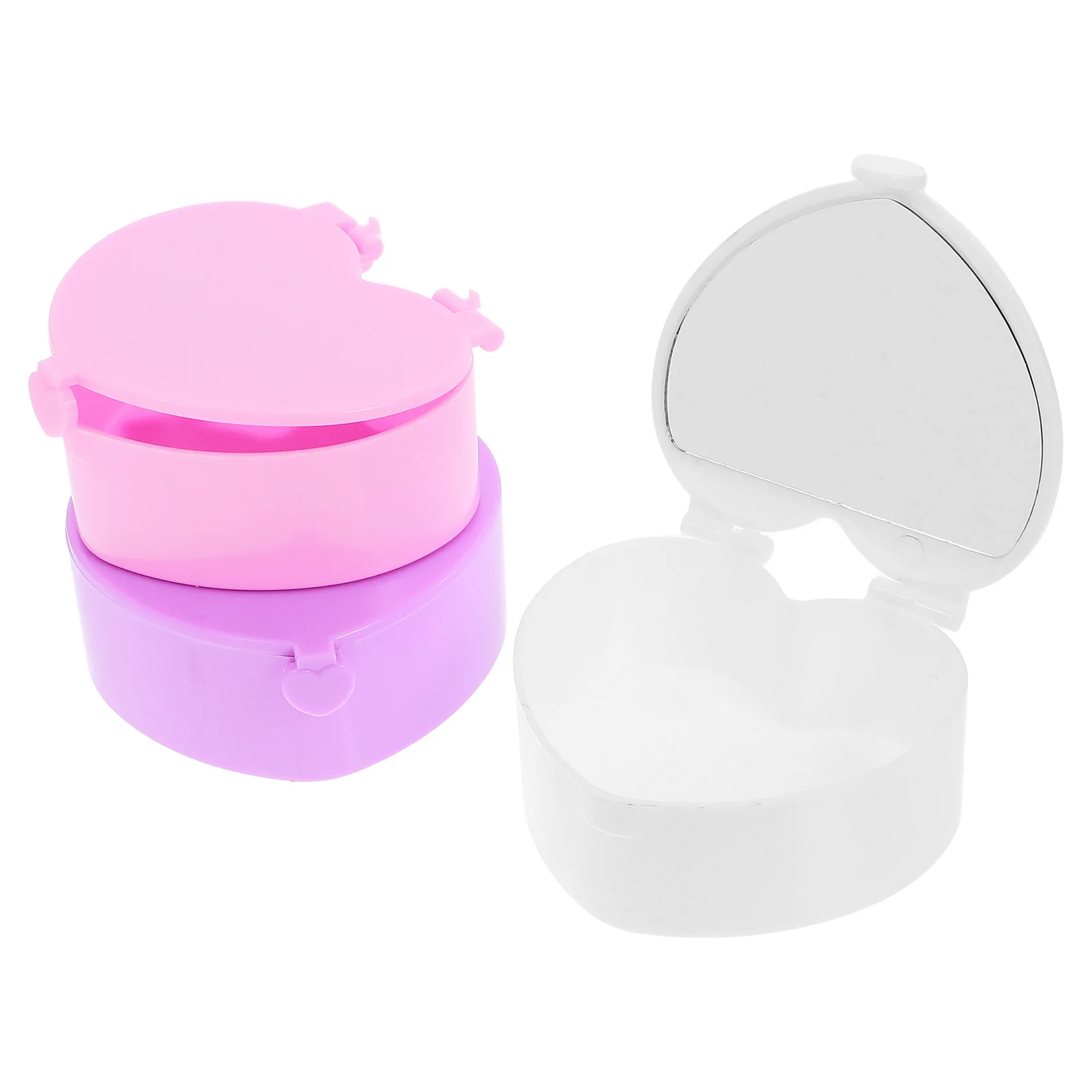 

3pcs Heart Shaped Jewelry With Mirror Hair Accessories Earring Storage Case Portable Cute Trinket Holder For Little