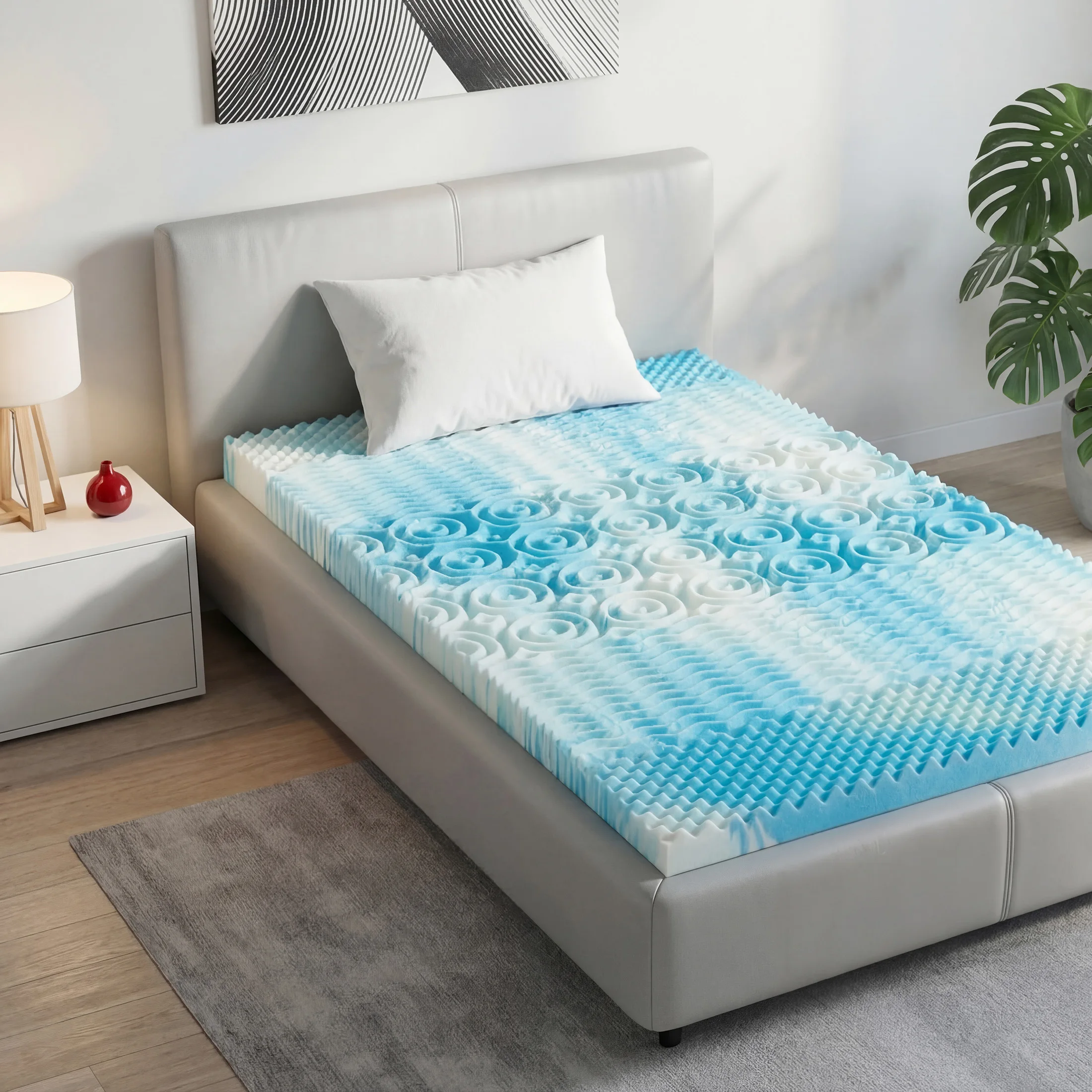 MCQ 2 Inch Memory Foam Mattress Topper 5-Zone Cooling Gel Infused Pressu Gel Breathable Cooling Mattress Soft Bed Topper