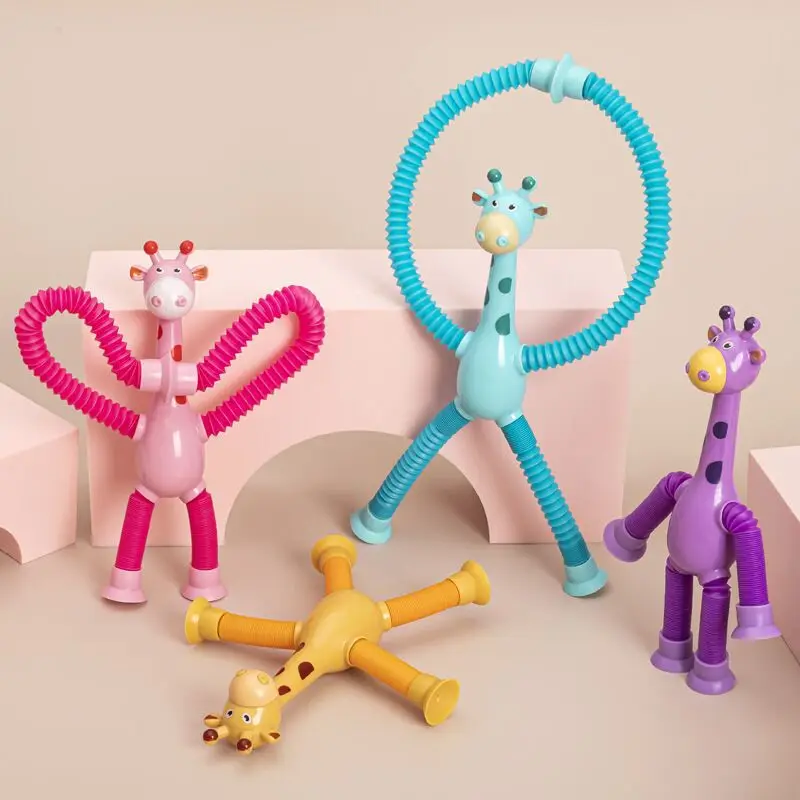 Giocattoli a ventosa per bambini tubi Pop antistress giraffa telescopica giocattoli a mano giocattoli a soffietto sensoriali giocattolo antistress da spremere