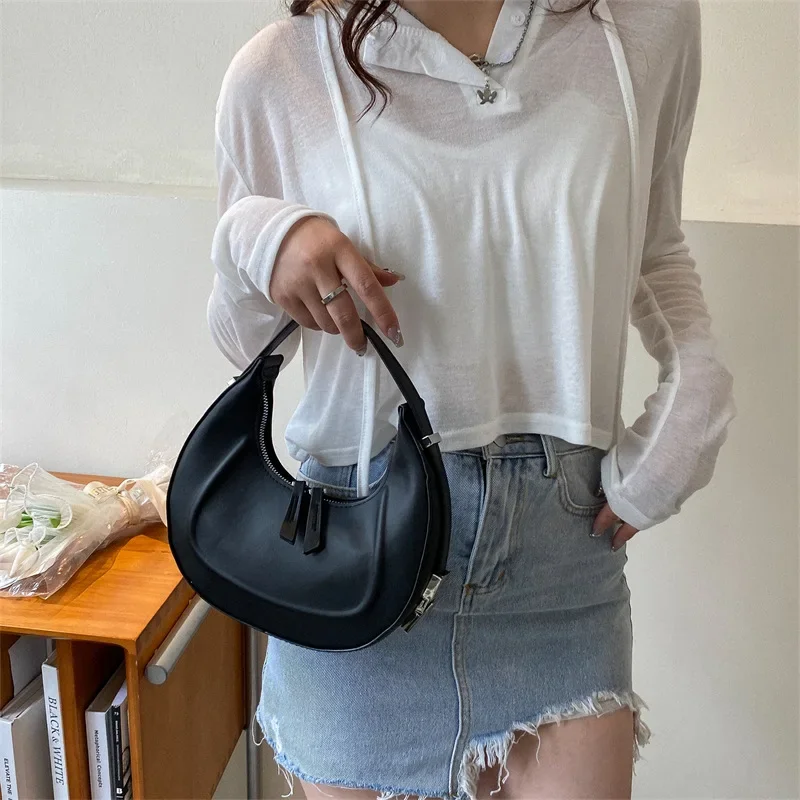 Fashion PU Leather Women Handbag Niche Design Bag Female New Tide Simple Personality Underarm Crescent Bag Ladies Shoulder Bag