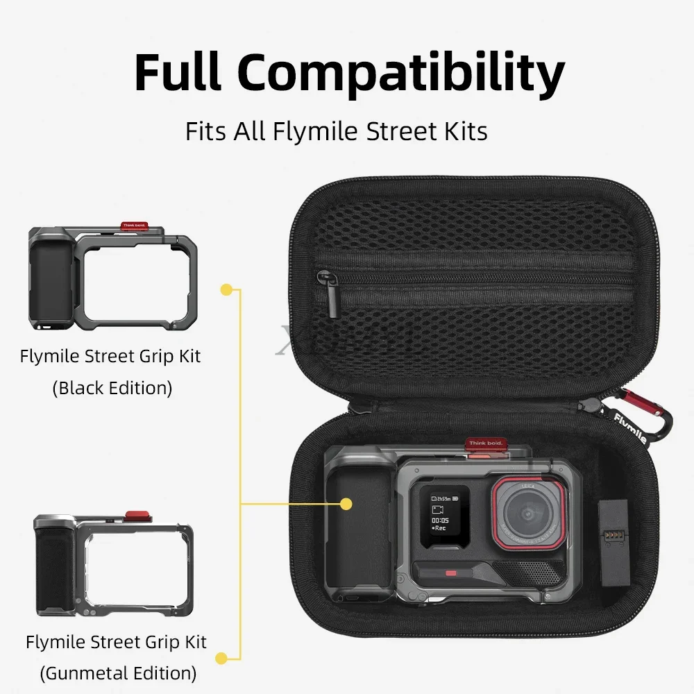 حقيبة حمل لـ DJI Action 5 Pro/4/3 حافظة سفر بسحاب مزدوج مع حلقة تسلق صندوق واقي حقيبة مقبض مضرب الشارع