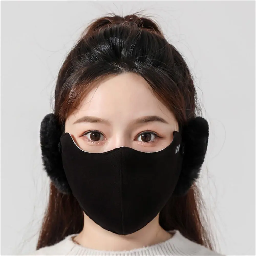 Fashion Winter Warm 2 in 1 Mask Earmuffs Dustproof Thicken Plush Ear Warmer Cold-proof Windproof Breathable Mouth Cover Female