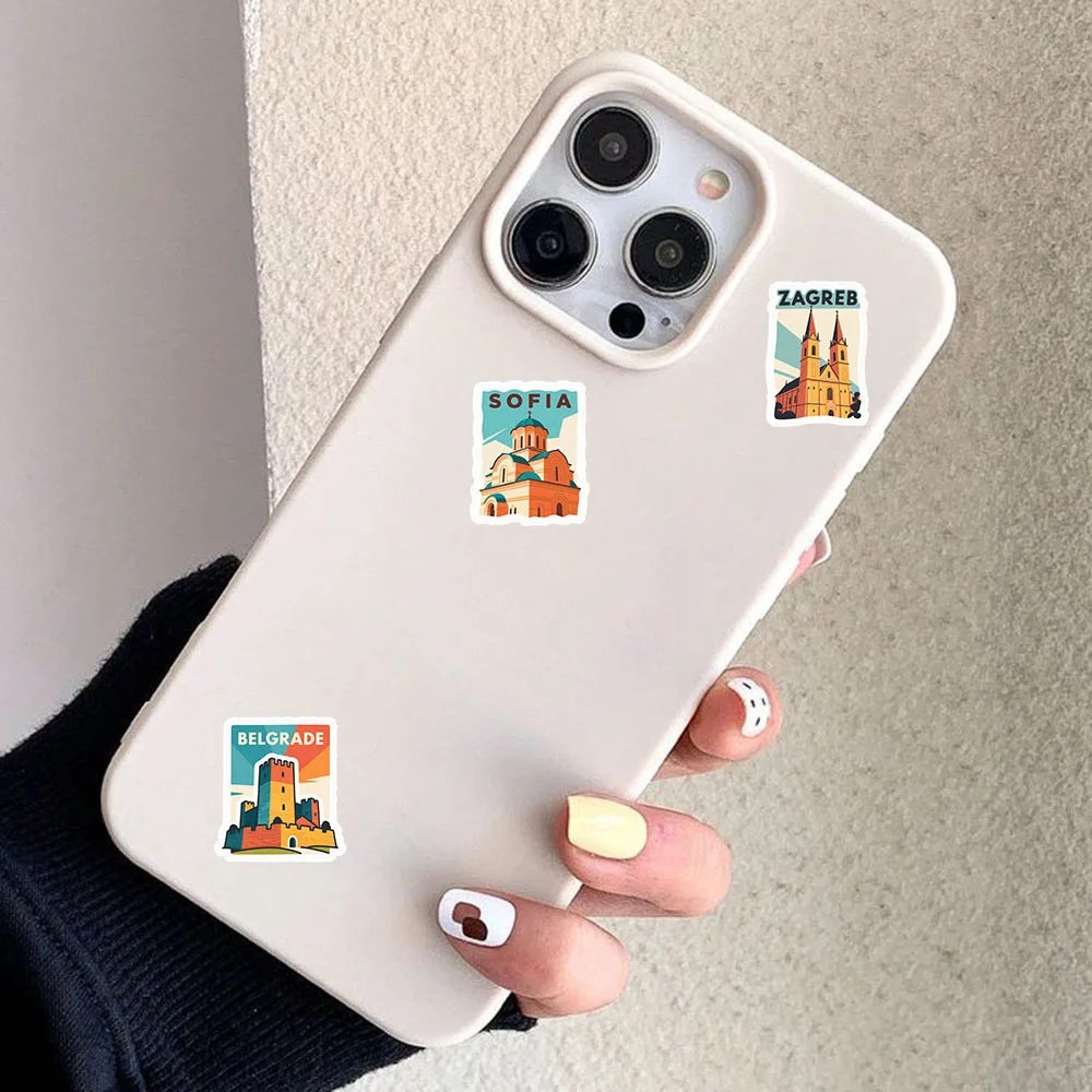 55PCS stamp-shaped Landmark Building Scenery Decoration Water Cup Handbook DIY Mobile Phone Case Sticker