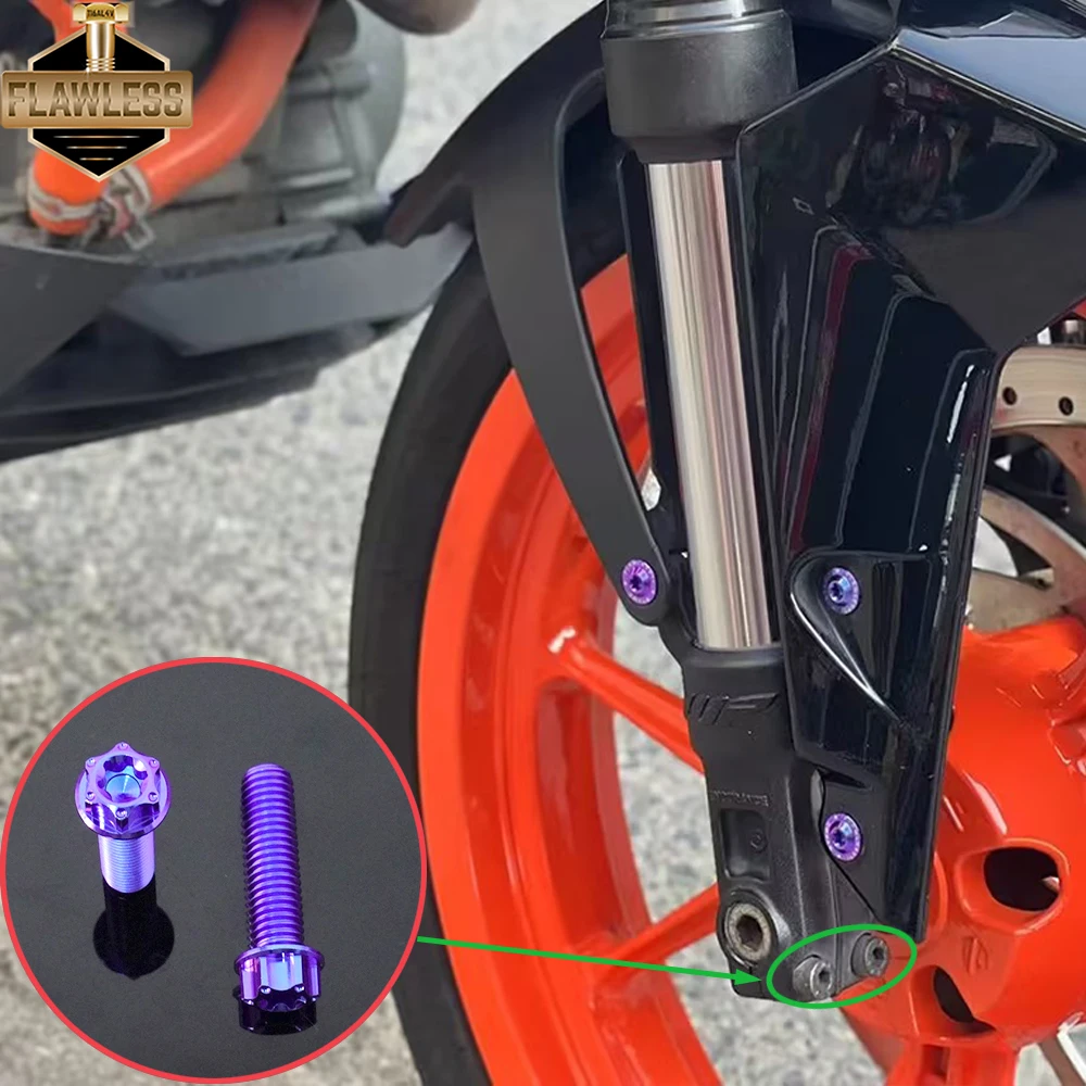 FLAWLESSTI Gr5 perno de titanio disco de freno ABS disco tanque de aceite pinza delantera guardabarros horquilla Pedal deflector perno para KTM 390 250 Duke