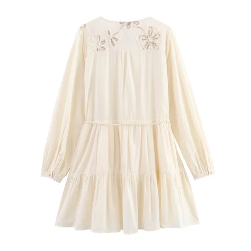 Imagen 2 del producto MUJER Mini vestido bordado de flores para mujer, vestidos cortos plisados con borlas para mujer, vestido de playa de verano para mujer, vestido bohemio para mujer