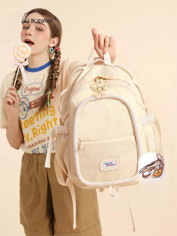 

Original Design College Student Backpack Women's Simple High School Double Shoulder Bag Sweet School Style Soft Handle Backpack